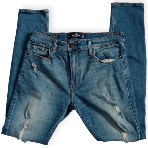 HOLLISTER MEN'S RIPPED LIGHT WASH BLUE  STRETCH SKINNY JEANS.SIZE W32 /L30 - Picture 14 of 15